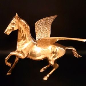 Vintage 1980 Brass Flying Angel Horse Statue